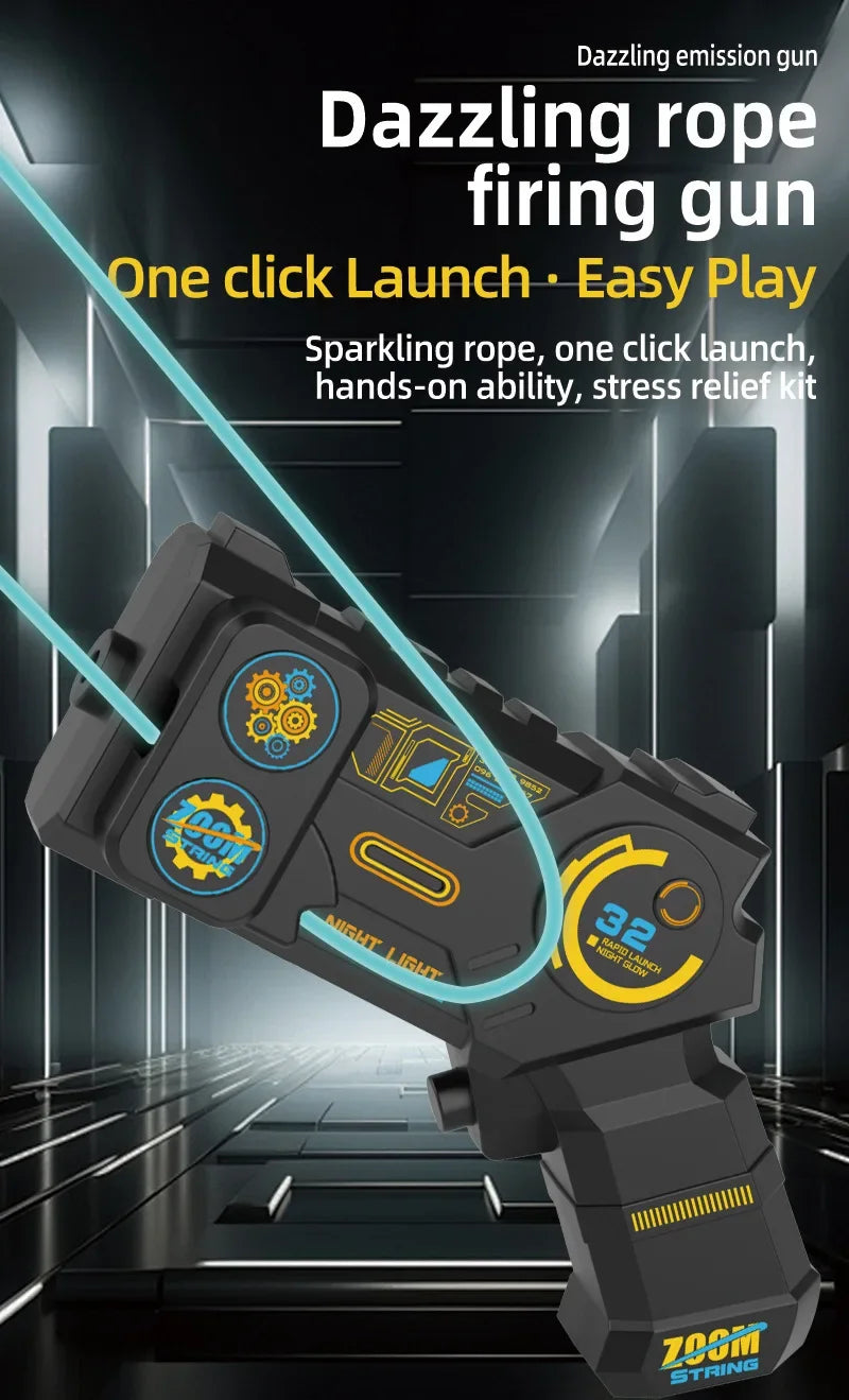 Glow in the Dark String Rope Launcher Portable Handheld Toy Gun Stress Relief Gift