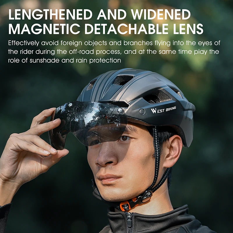 CowLost | west-biking-integrated-ultralight-bike-helmet-with-taillight-goggle-men-women-cycling-safety-hat-mtb-road-bike-motorcycle-helmet |2