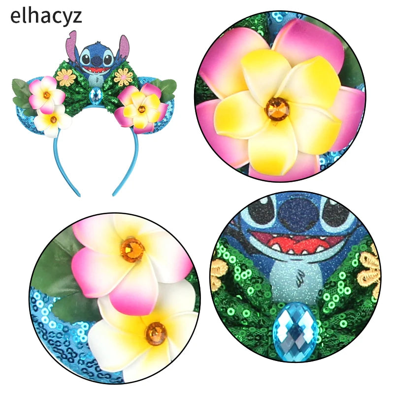 CowLost | cartoon-lilo-stitch-head-band-girls-sequins-bow-hairband |13