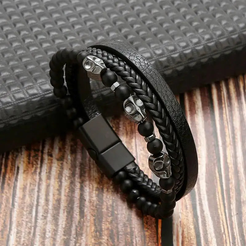 CowLost | high-quality-leather-bracelet-men-classic-fashion-tiger-eye-beaded-multi-layer |21