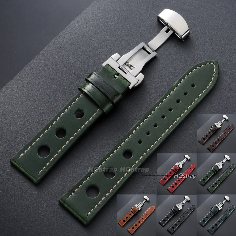 CowLost | product_id-hqstrap-genuine-dark-brown-cowhide-leather-watch-band-20mm-22mm-unisex-with-butterfly-buckle |7