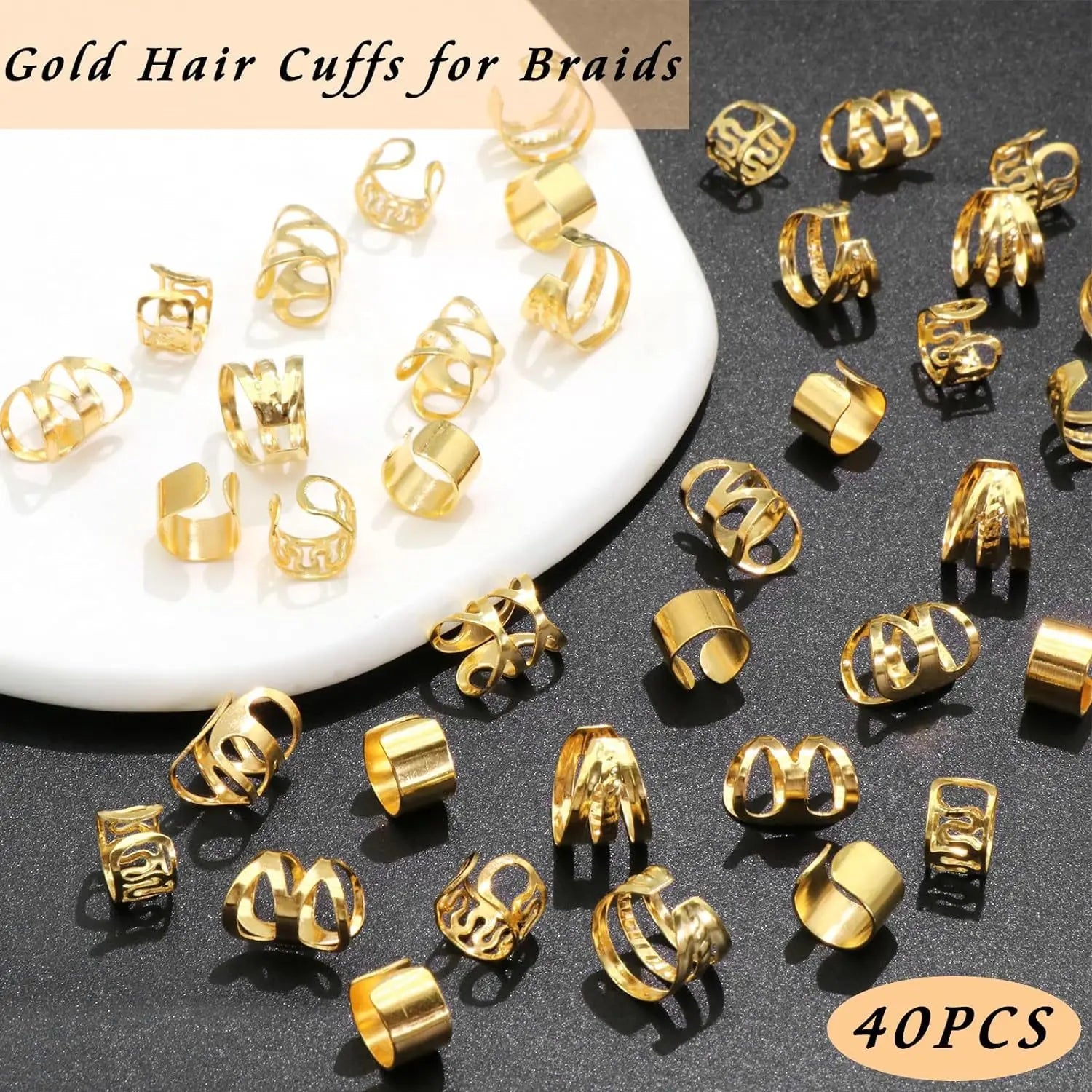 40pcs Gold Hair Cuffs Braids Rings Adjustable Hair Beads for Dreadlock Accessories