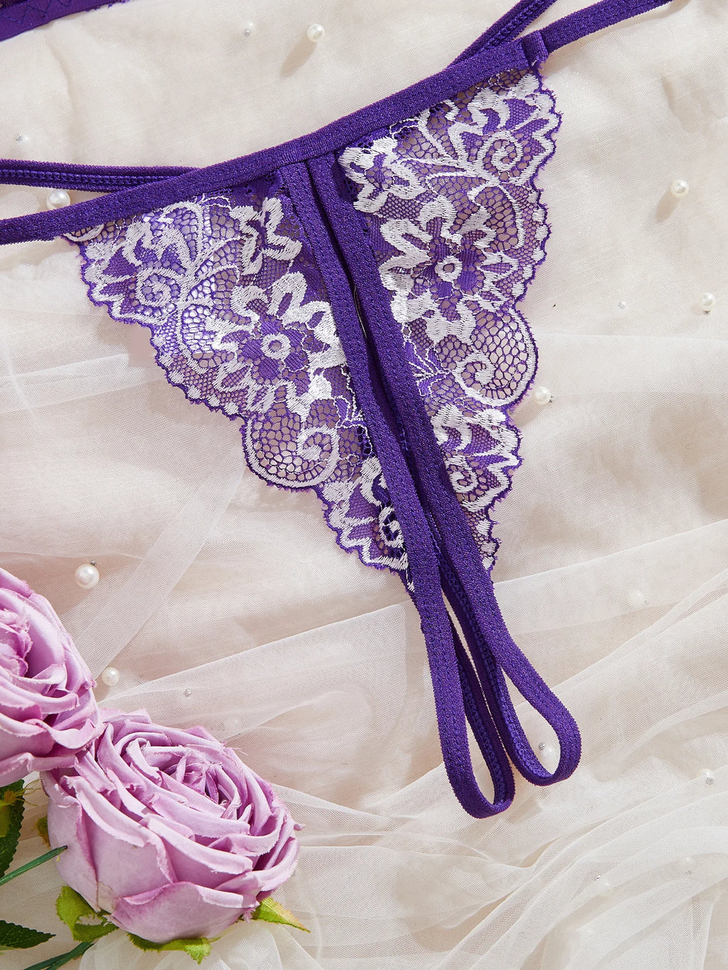 CowLost | women-floral-sexy-lingerie-set-open-chest-bra-and-crotchless-thong-sets |12