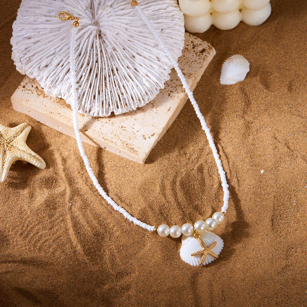 CowLost | bohemian-rice-beads-starfish-pendant-necklace-for-women-handmade-imitation-pearl-colorful-beaded-choker-summer-beach-jewelry |6