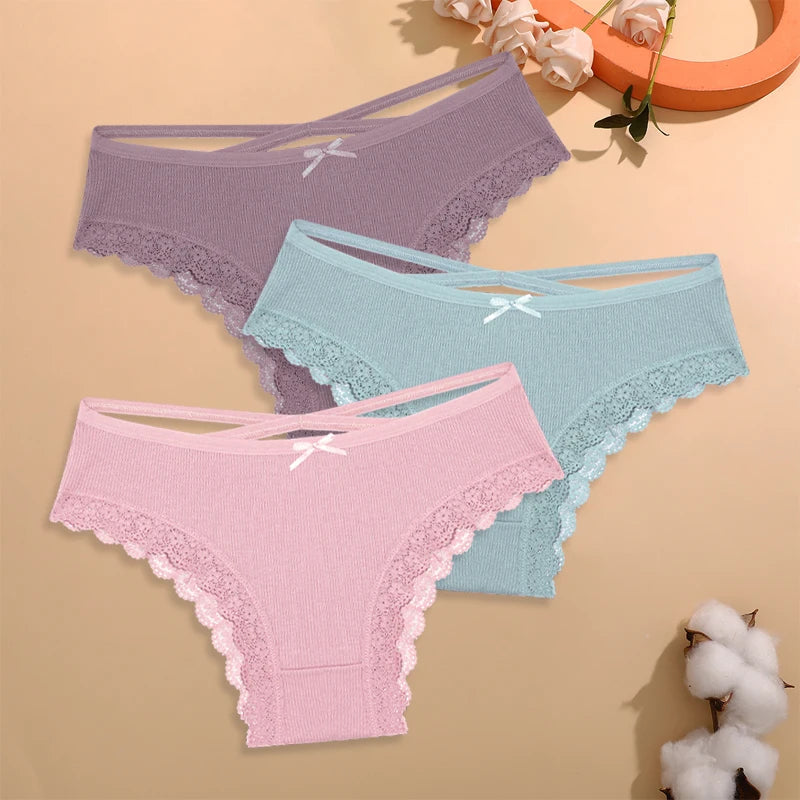 CowLost | activewear-pants-finetoo-4pcs-women-s-cotton-striped-lace-briefs |25