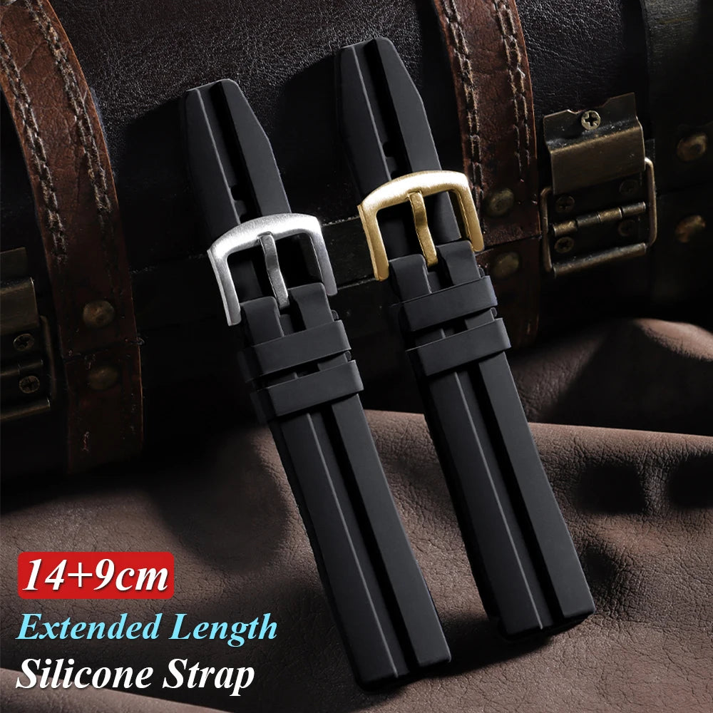Big Size Long Silicone Wristbands 14+9cm for Seiko & Rolex 20mm 22mm Sport Watch Straps