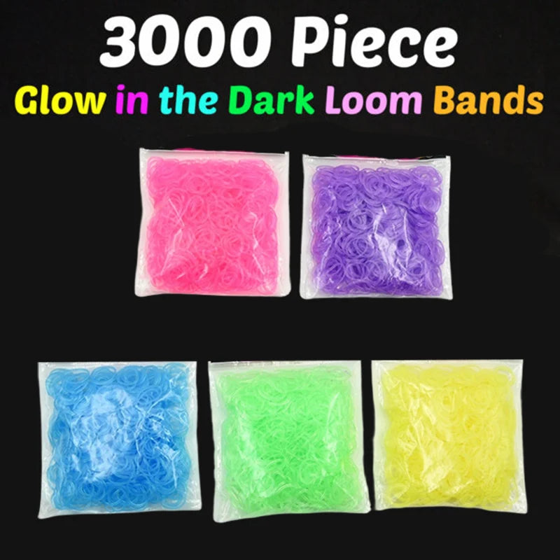 3000pcs Luminous Transparent Rubber Loom Bands for DIY Bracelets, Headwear, and Hair Ties