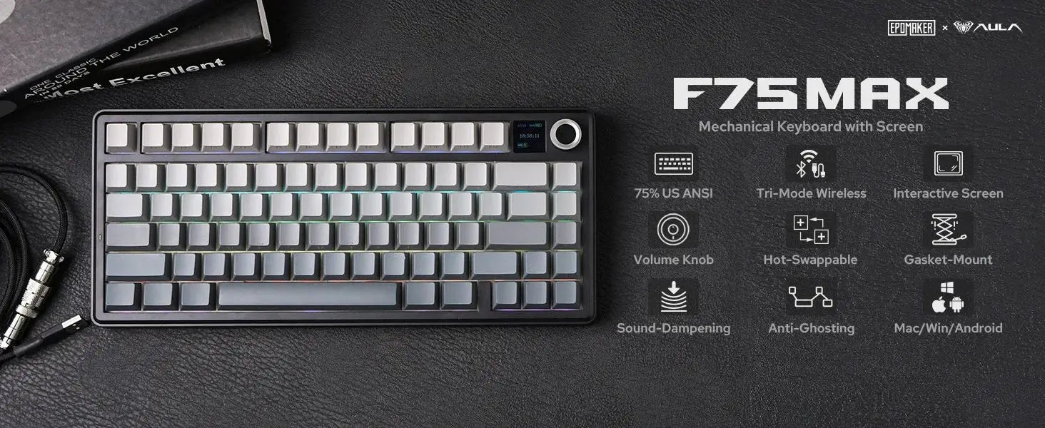CowLost | aula-f75-max-wireless-mechanical-keyboard-with-tft-screen-knob-75-ansi-layout-wired-bluetooth-2-4g |7