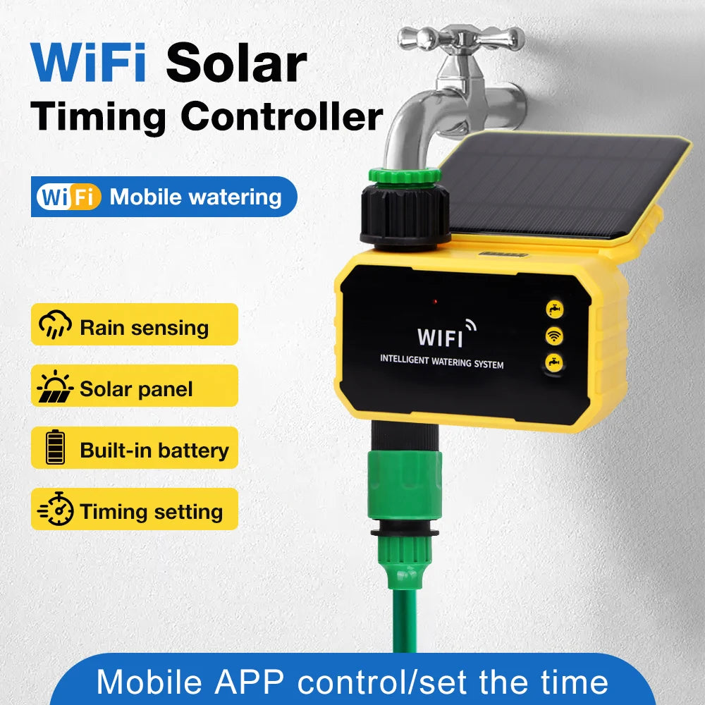 Smart WiFi Solar Irrigation Timer 1/2 Zone LCD Automatic Watering Controller for Garden Lawn