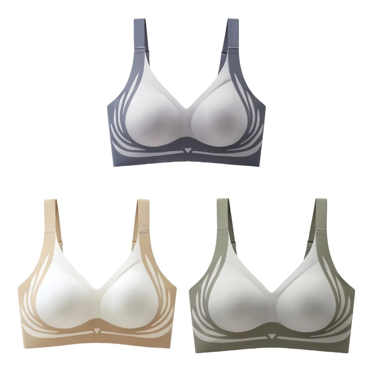 CowLost | product_id-3pcs-wireless-seamless-padded-push-up-bras-for-women-adjustable-straps-plus-size-m-4xl |10