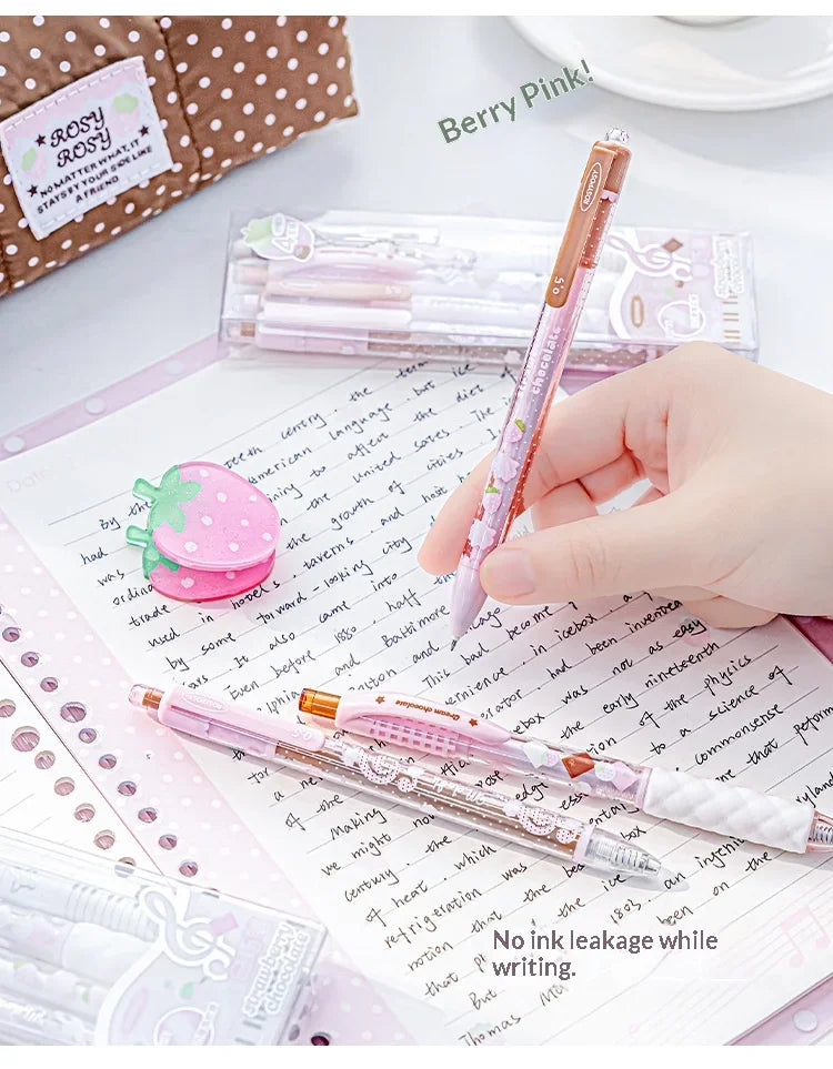 CowLost | product_id-2026-rosyposy-0-5mm-retractable-gel-pen-aesthetic-strawberry-music-notes-design-quick-dry-for-office-exam |15