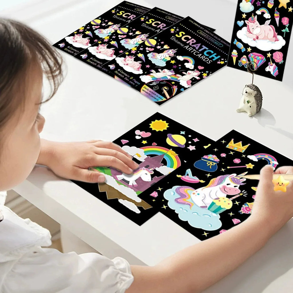 CowLost | product_id-9pcs-magic-rainbow-scratch-art-painting-kit-cartoon-animal-diy-educational-toy |1