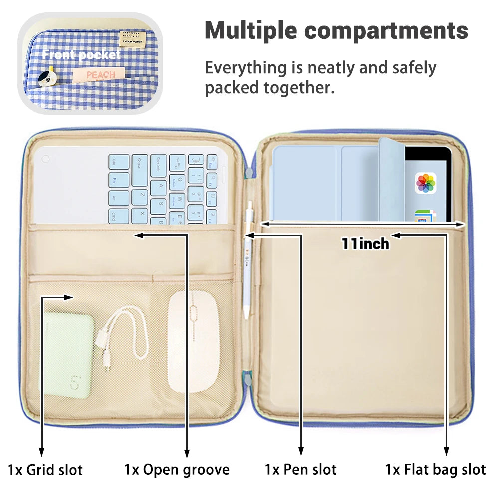 CowLost | grid-cases-tablet-sleeve-bag-7-9-12-9-inch-handbag-for-ipad-pro-samsung-xiaomi |3