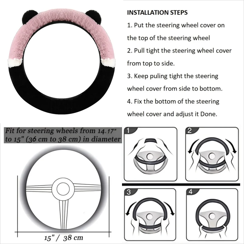 CowLost | winter-warm-plush-car-steering-wheel-cover-with-cute-panda-ears |5