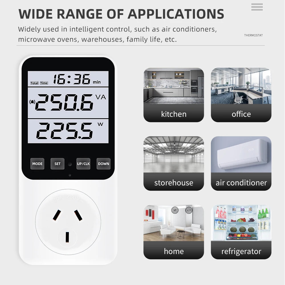 Digital Wattmeter AC Power Meter Socket Analyzer 220V EU Plug Energy Voltmeter Ammeter Electricity Cost Monitor