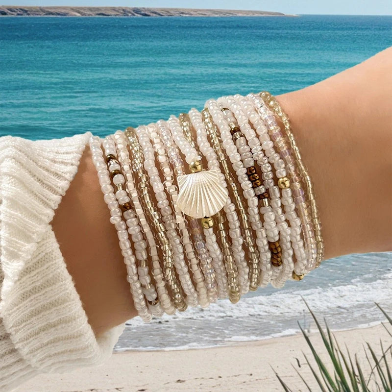 CowLost | elastic-beaded-bracelets-bohemian-colorful-beads-stretchy-strand-chain-bangle-girls-summer-beach-party-vacation-jewelry |2
