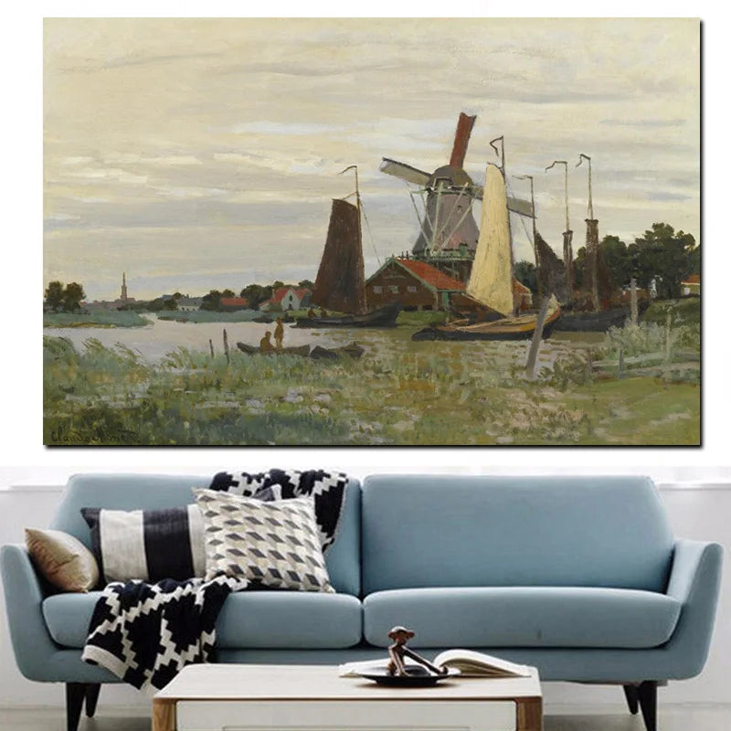 CowLost | hd-print-claude-monet-windmill-at-zaandam-impressionist-landscape-oil-painting-on-canvas |2