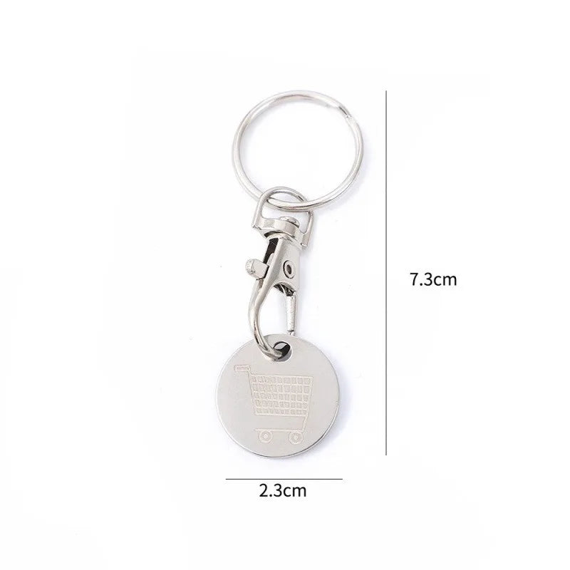1/6Pcs Stainless Steel Trolley Tokens Keychains Portable Shopping Cart Key Rings Decoration