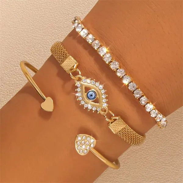 CowLost | 4pcs-set-bohemia-shell-bracelets-for-women-ethnic-style-colorful-zircon-rice-beads-metal-chain-bangles-girl-summer-beach-jewelry |9