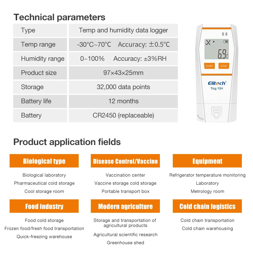 Tlog Series USB Temperature Humidity Data Logger LCD Ultra-low Temp Recorder for Cold-chain Lab