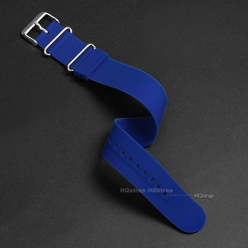 18mm-22mm Soft Silicone Waterproof One-Piece Watch Strap Black Blue Grey Universal