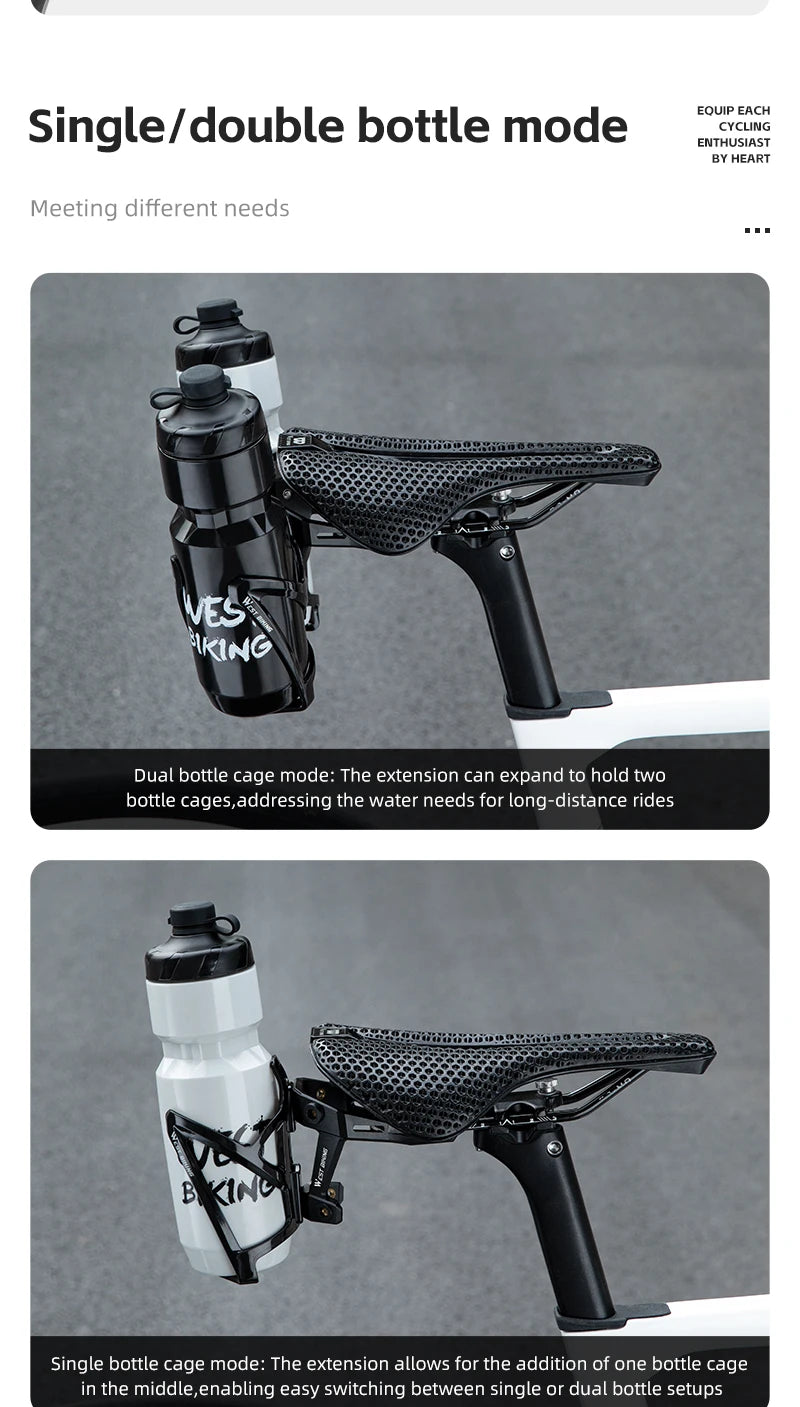 CowLost | west-biking-bicycle-water-bottle-cage-extension-mount-for-bike-saddle-single-double-bottles-holder-mtb-road-bike-accessories |13