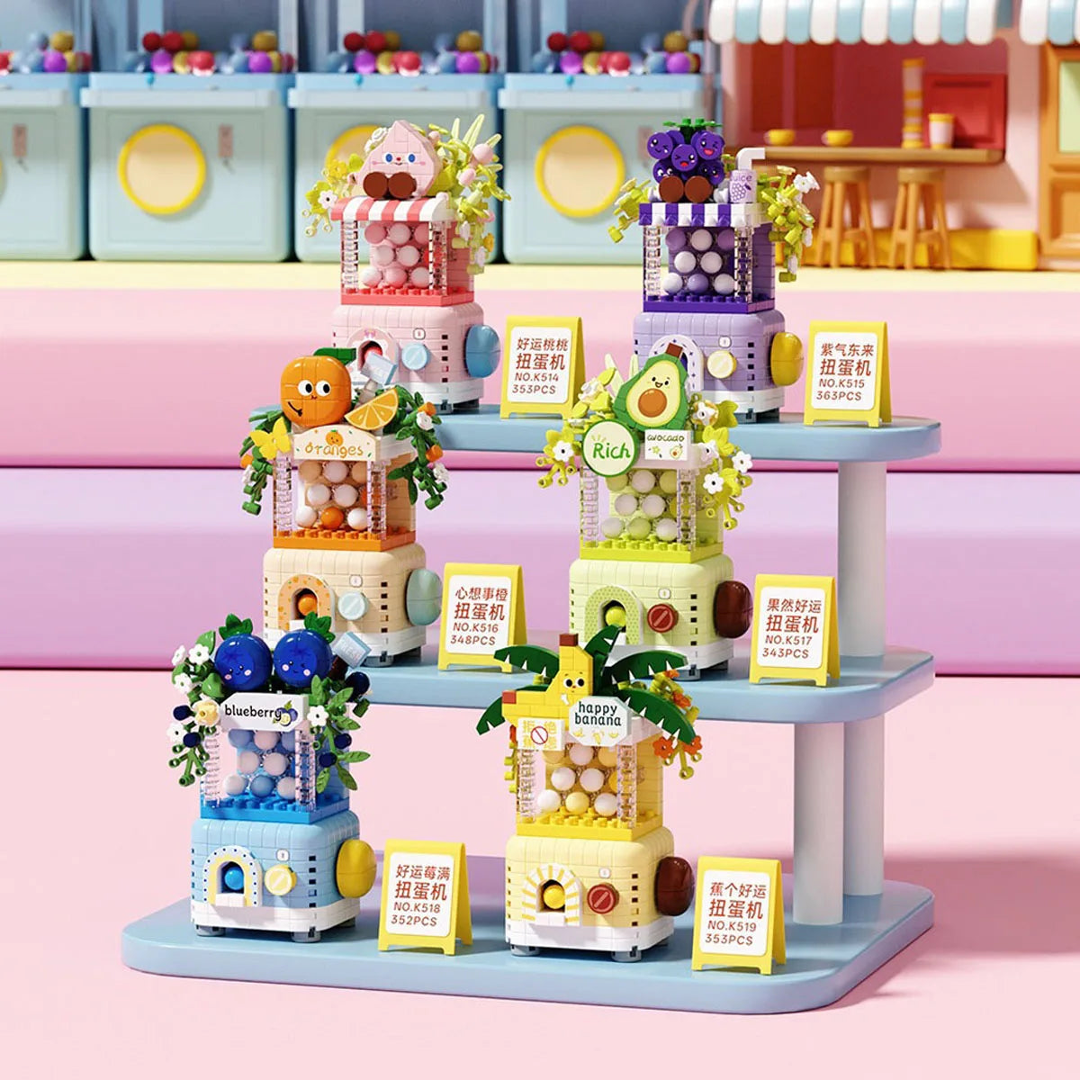 CowLost | product_id-6pcs-banana-peach-fruit-shop-gacha-house-building-blocks-kit-toy-gift |5