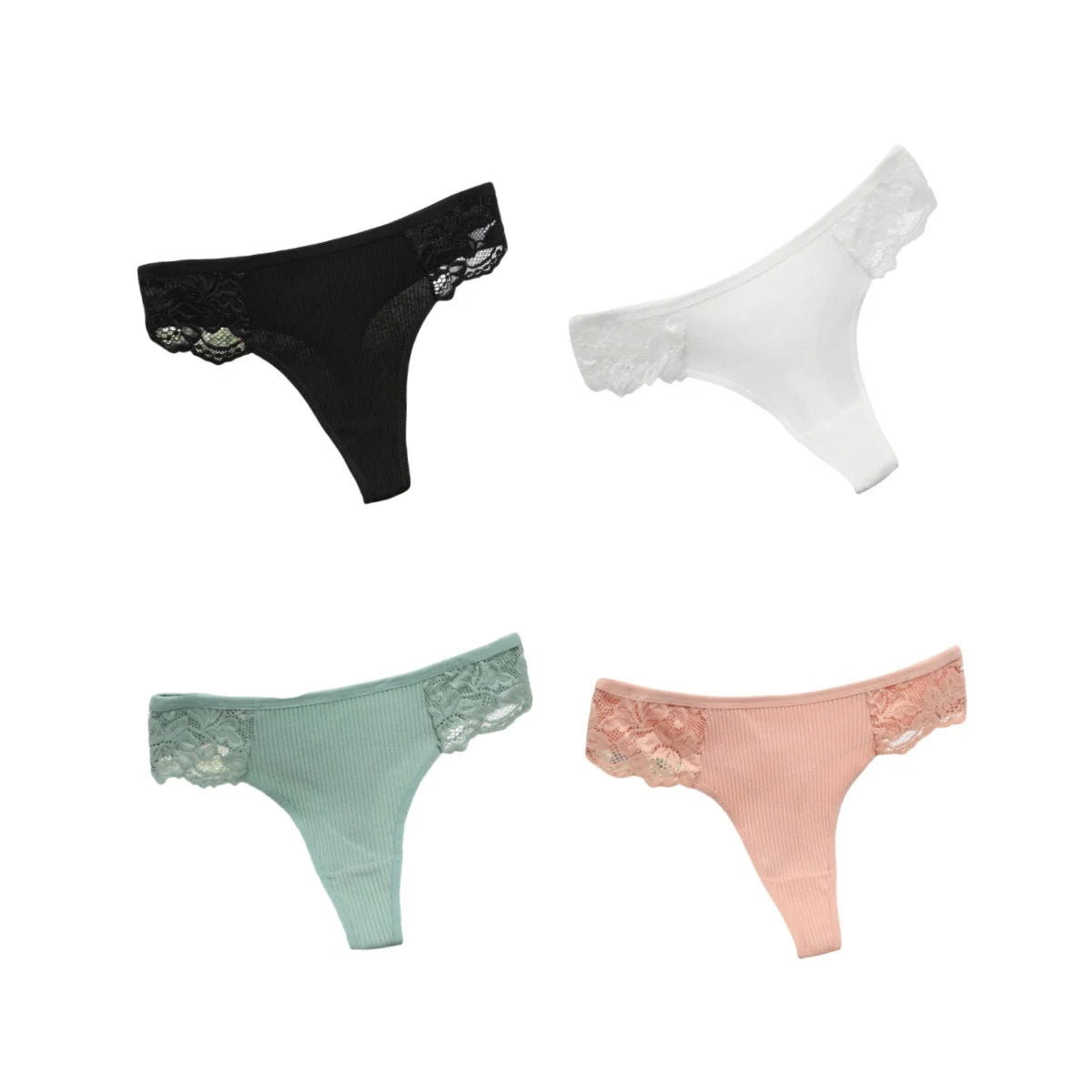 CowLost | product_id-4pcs-women-s-cotton-low-waist-lace-trim-solid-color-g-string-thongs-set |18