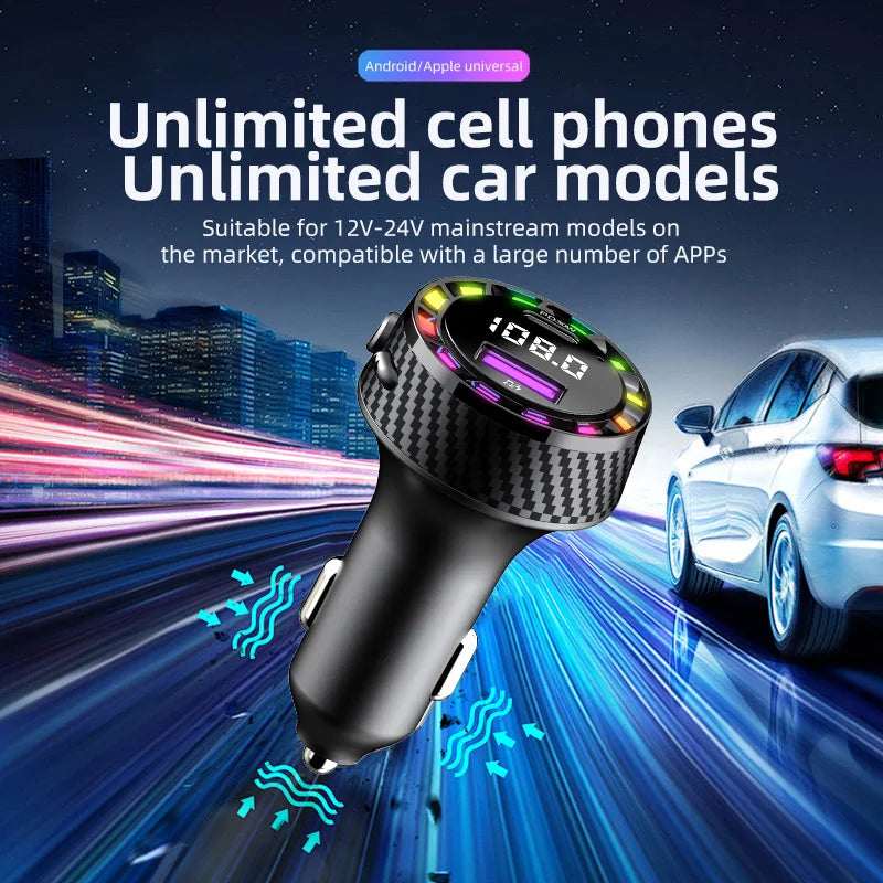 CowLost | usb-c-car-phone-charger-dual-pd-30w-2in1-with-voltage-display-bluetooth-5-3-super-fast-charge-adapter-for-iphone-samsung |3