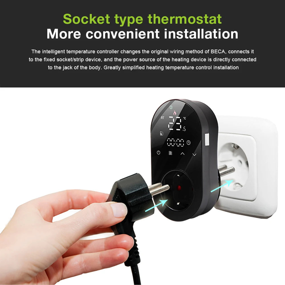 Tuya WiFi Smart Thermostat Socket 16A 220V APP Temperature Controller EU Plug