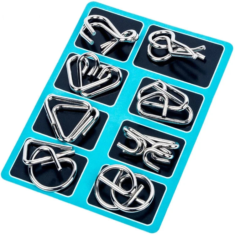 8-Piece Metal Montessori Wire Brain Teaser Puzzle Set for Kids and Adults