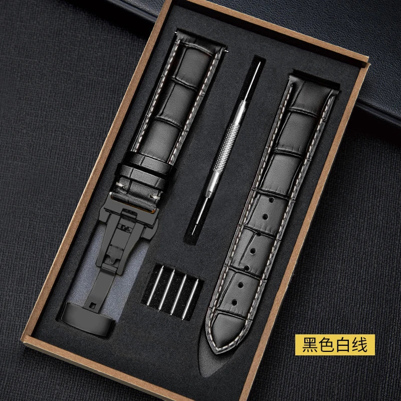 CowLost | product_id-genuine-leather-watchband-18-24mm-replacement-strap-with-wooden-box-and-butterfly-buckle |31