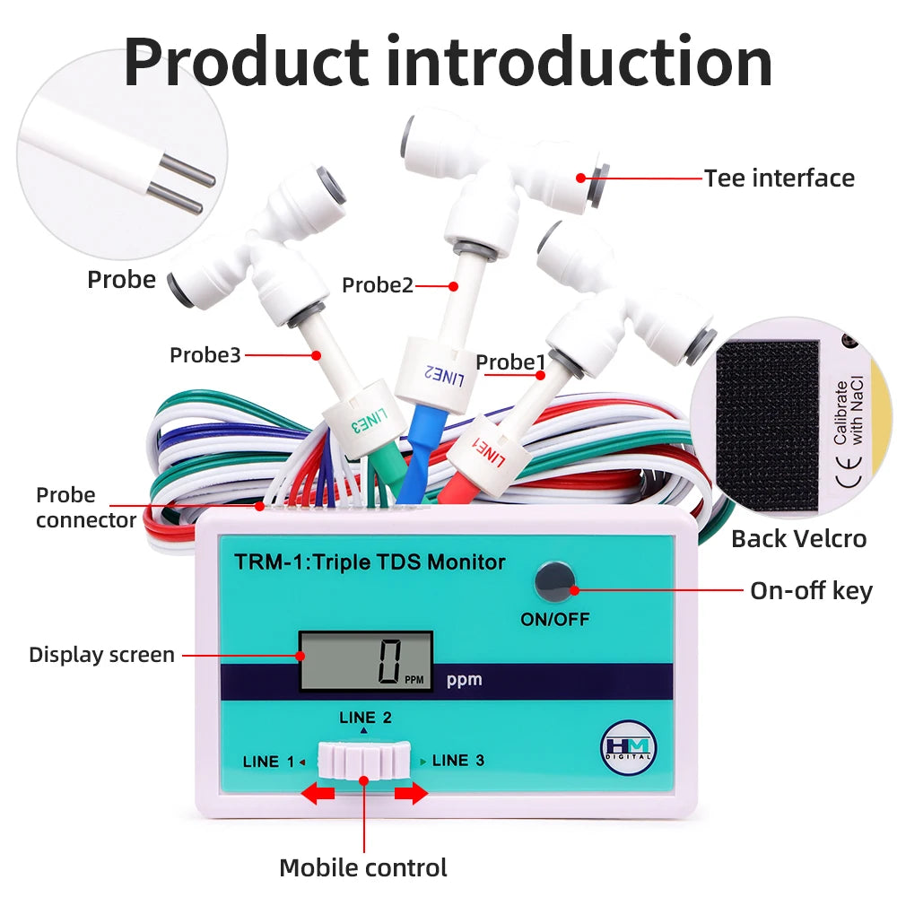 HM Digital TDS Monitor 0-9990 PPM Water Quality Tester Single/Triple Meter for Aquariums Hydroponics Drinking Water