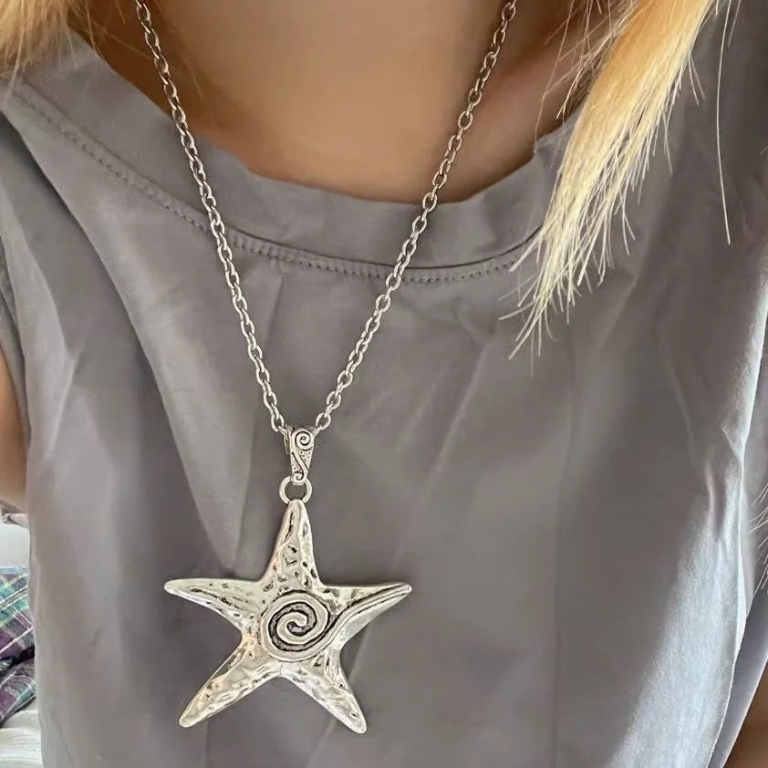 CowLost | exaggerated-metal-big-starfish-pendant-necklace-for-women |1