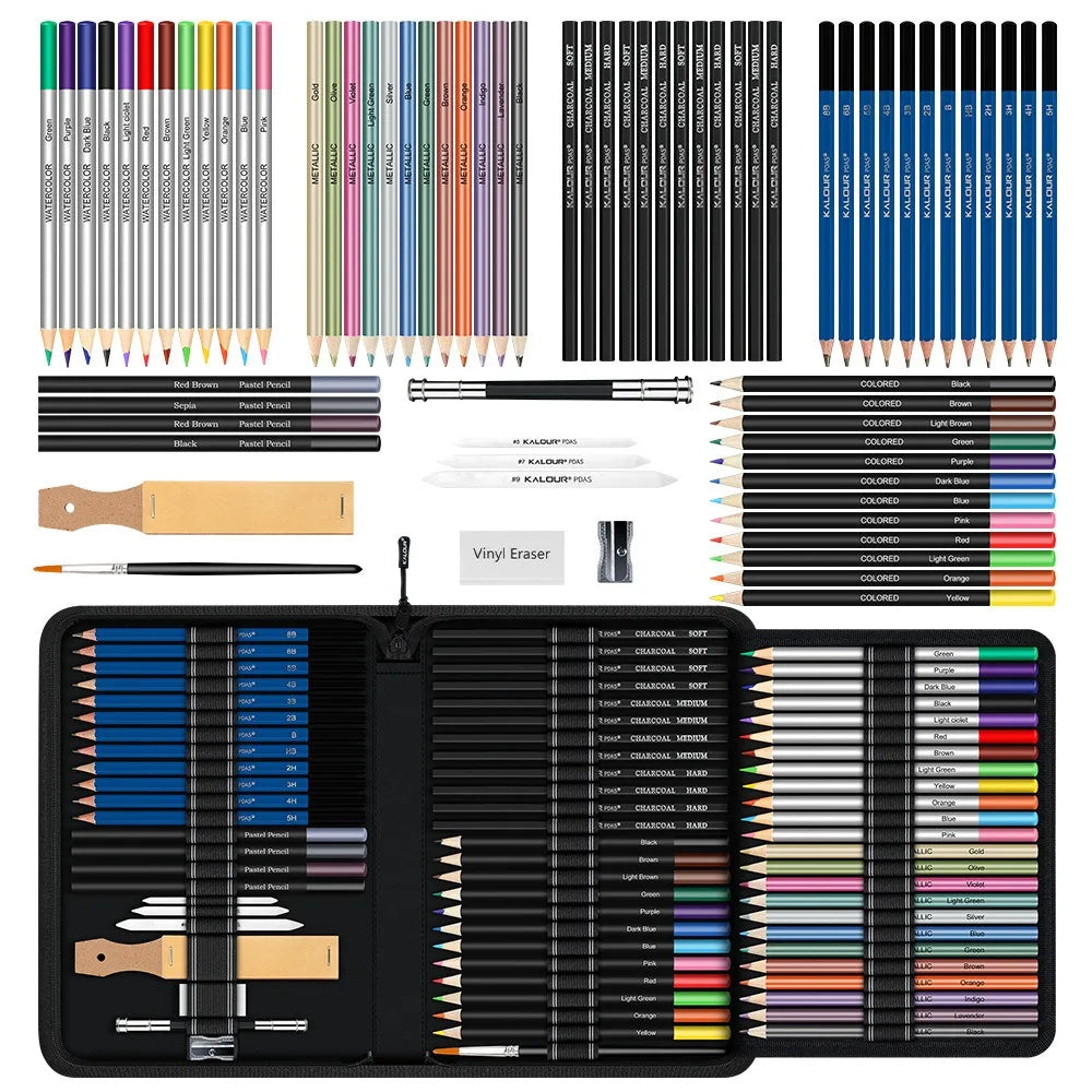 CowLost | product_id-kalour-108pcs-professional-sketching-pencil-set-with-charcoal-sticks-blending-tools-erasers |14