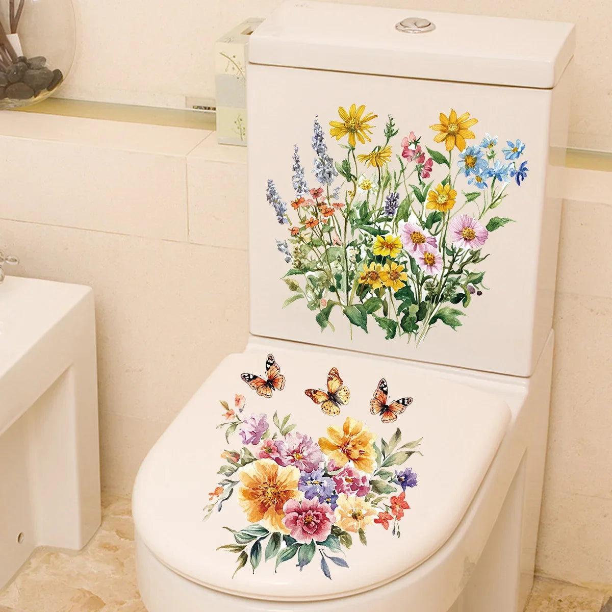 CowLost | 2pcs-diy-bathroom-sticker-bird-flower-design-for-bathroom |15