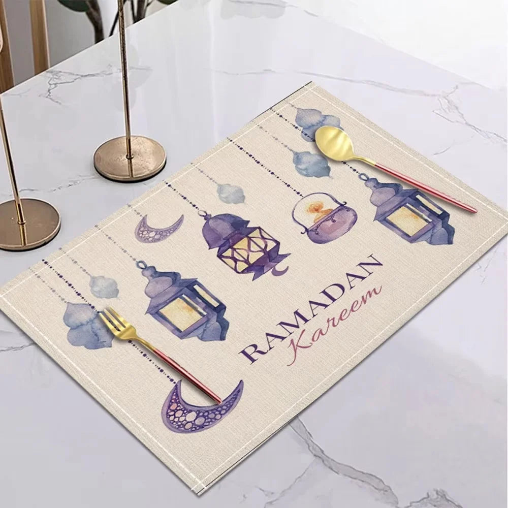 CowLost | 42x32cm-ramadan-linen-placemat-eid-mubarak-table-ornaments |16