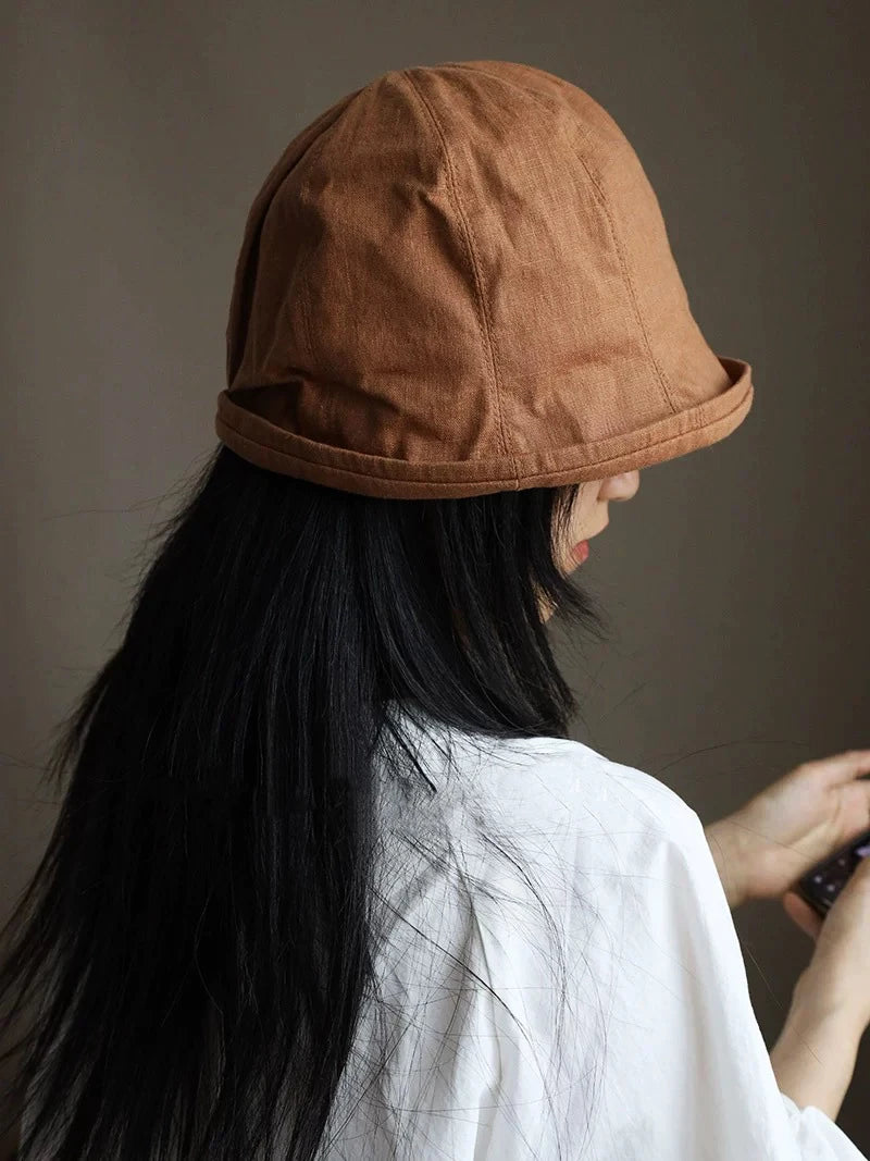 CowLost | linen-curled-edge-sun-hats-for-women-foldable-bucket-hat |7