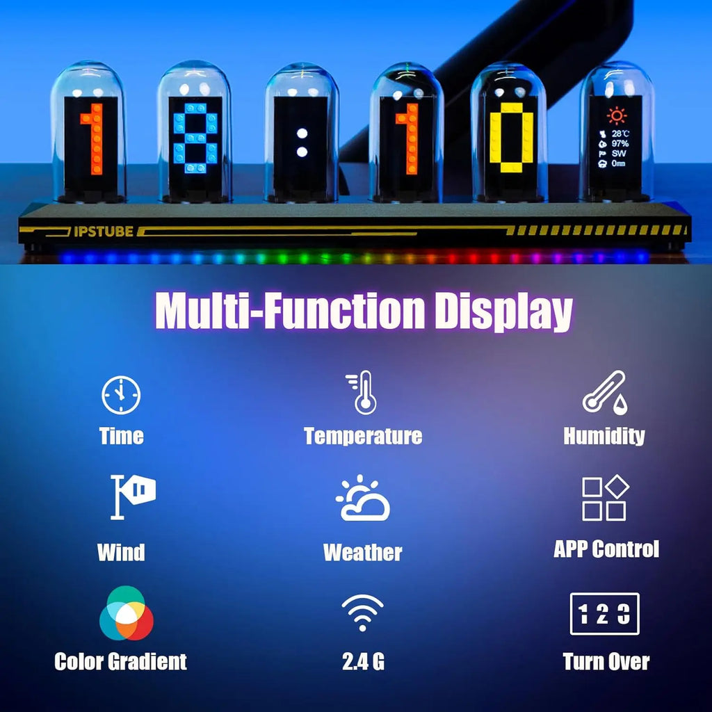 Mexllex Nixie Tube RGB Retro Digital Clock with Wi-Fi, APP Control, IPS Glow, Weather Mode