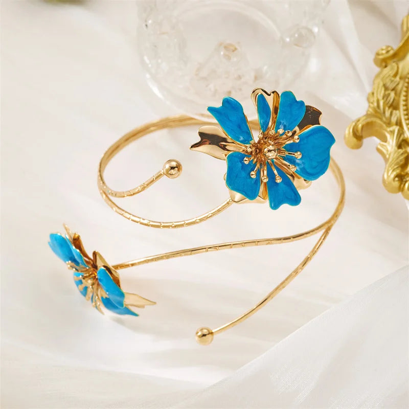 CowLost | boho-elegant-enamel-flower-upper-arm-cuff-bracelet-for-women |6