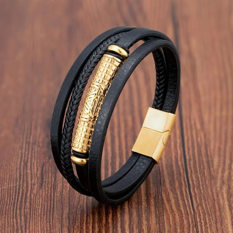 CowLost | multilayer-stainless-steel-insert-bracelet-viking-leather-bracelets-for-men |22