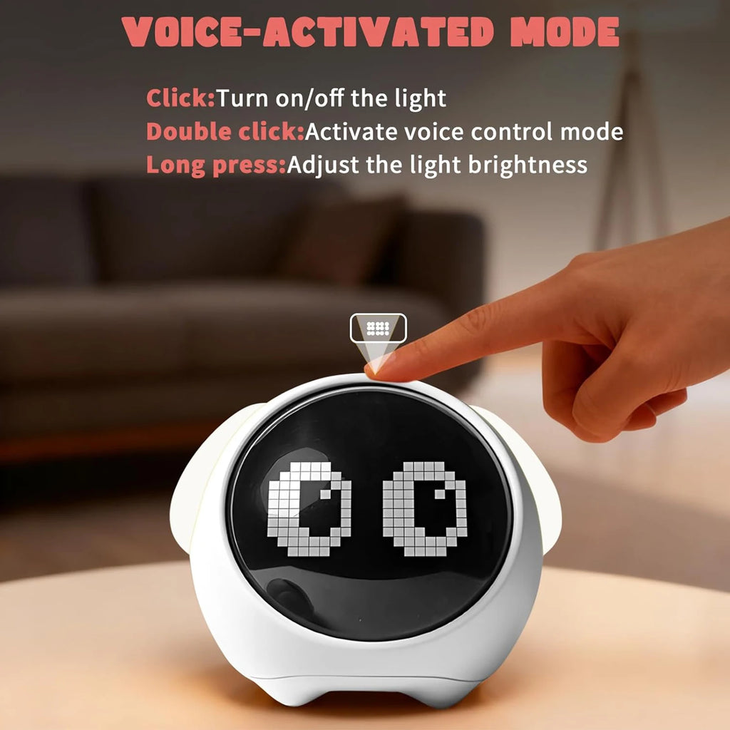 Cute Kids Digital Alarm Clock with Sound-Activated Night Light, Dual Alarms, Snooze, Rechargeable