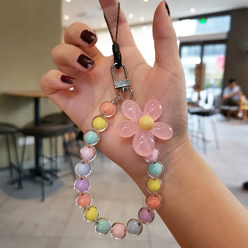 Mobile Phone Anti-Loss Short Wrist Lanyard with Colorful Bead Keychain