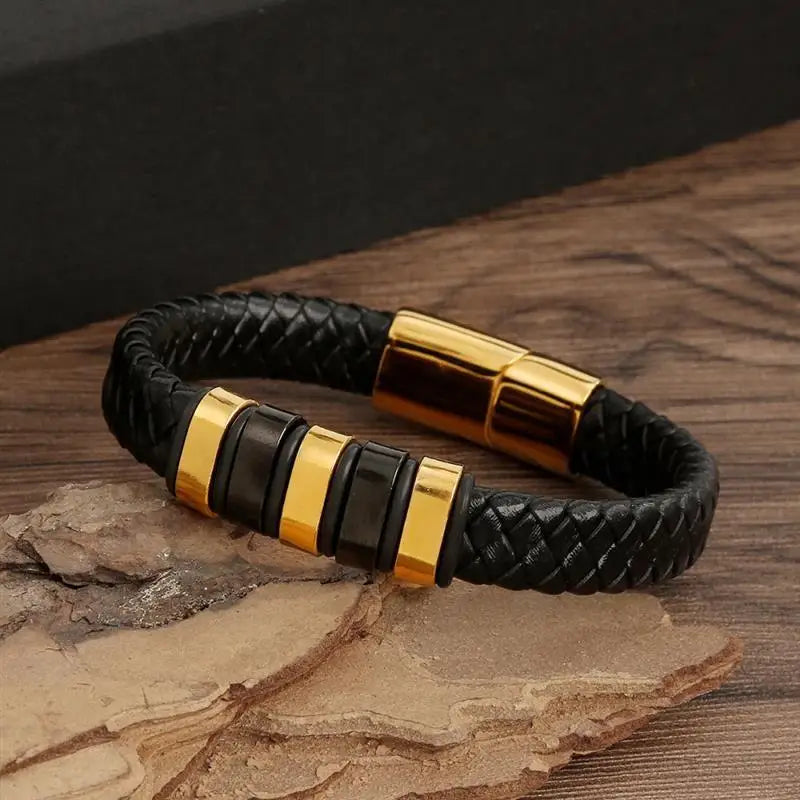 CowLost | punk-men-leather-bracelet-with-stainless-steel-magnetic-clasp-braided-mutilayer |20
