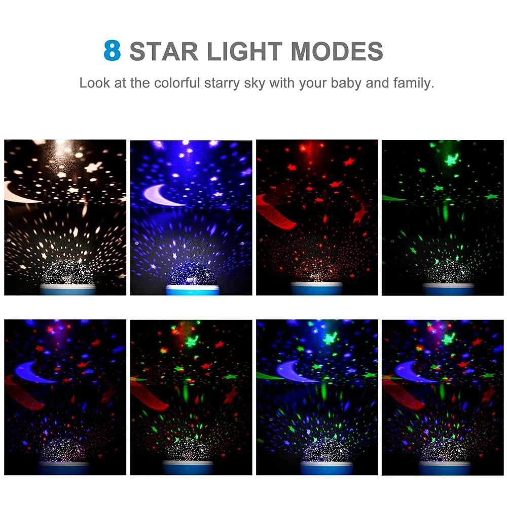 Starry Sky Night Lamp Projector Rotating Baby Nursery Moon Galaxy Table Light