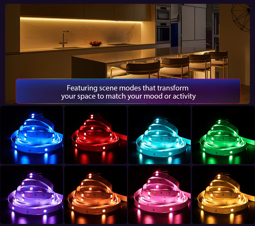 12V 5050 RGB LED Strip Light with APP & Remote, DIY Color Change, Music Sync, Timer