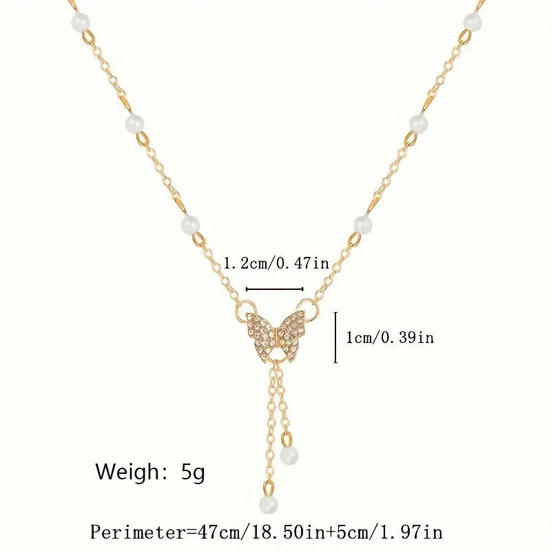 Women Gold Plated Butterfly Tassel Pendant Necklace for Party and Gifts