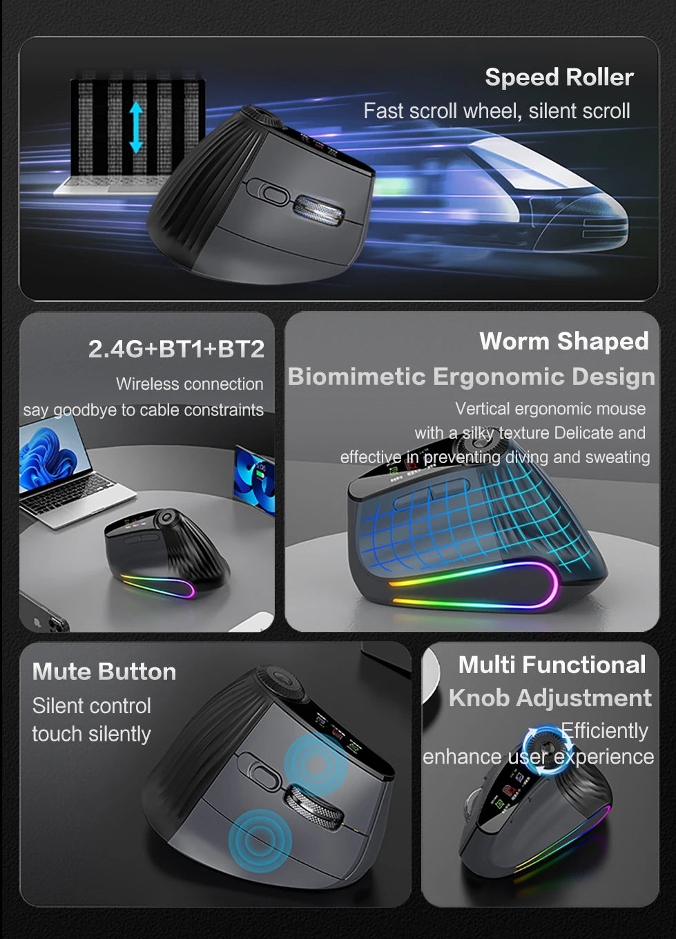 CowLost | backlit-wireless-ergonomic-mouse-with-smart-flying-scroll-function-adjustment-knob-bluetooth-2-4g-rechargeable-gaming-mouse |10