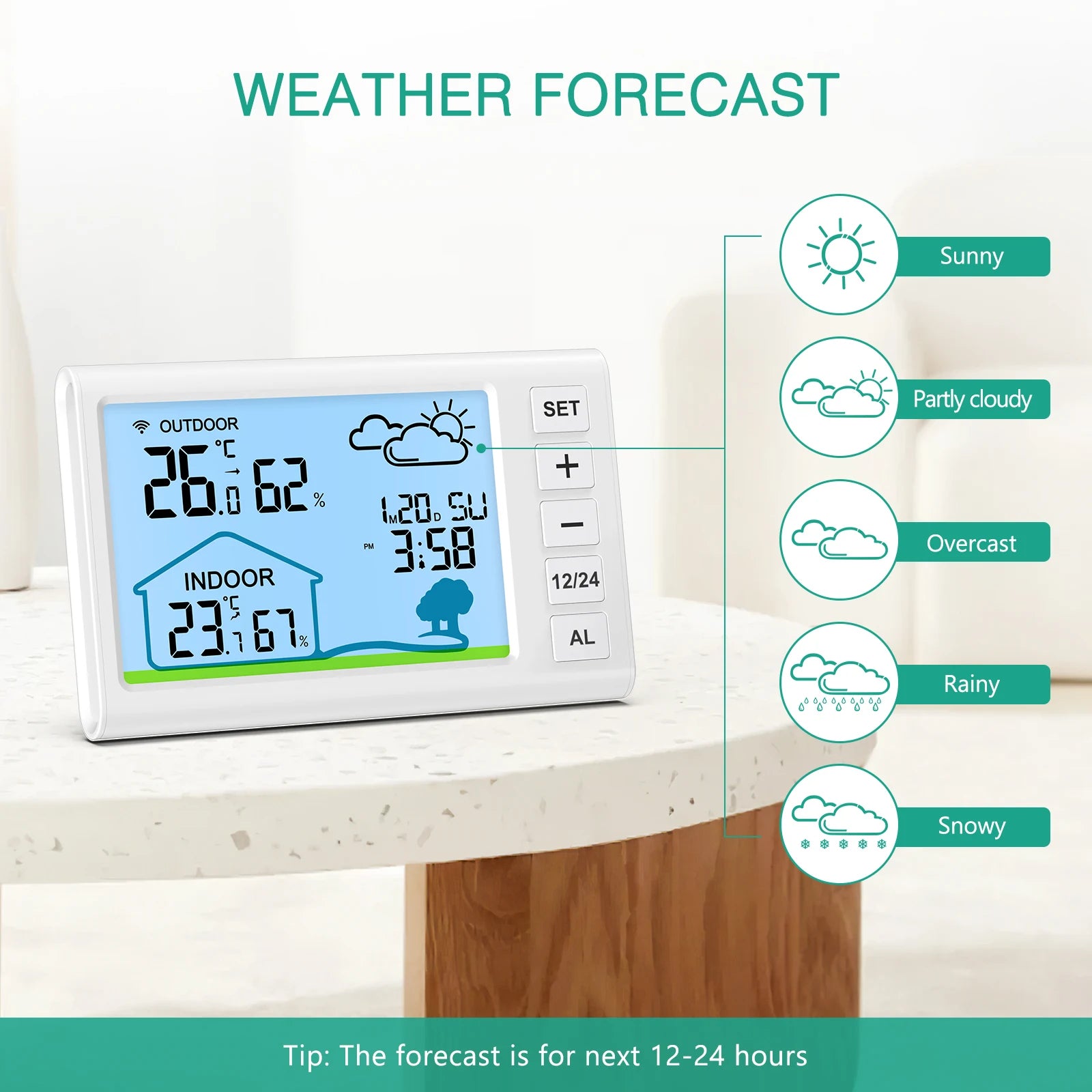 ORIA Wireless Digital Outdoor Thermometer Indoor Hygrometer Temperature Humidity Monitor with Clock