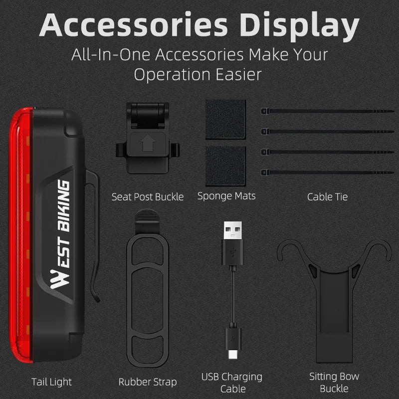 CowLost | west-biking-bike-taillight-laser-brake-sensing-rear-light-ipx5-waterproof-usb-charging-bike-light-mtb-road-bicycle-accessories |6